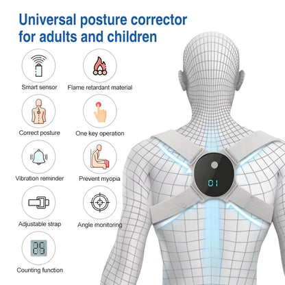 USB Rechargeable Posture Corrector Smart Back Shoulder Trainer with Vibration Alerts, Adjustable Straps Lightweight Comfortable